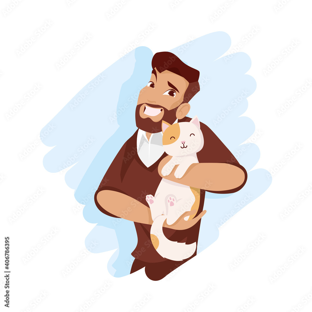 Obraz premium Man hugging cat mascot vector design