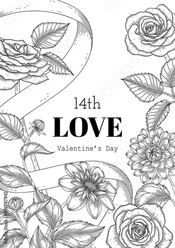 Hand drawn floral valentine's day background. photo