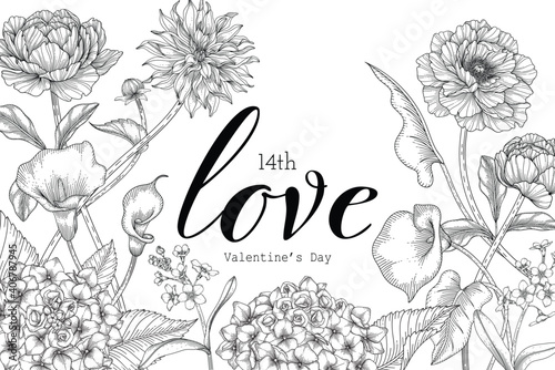 Hand drawn floral valentine's day background.