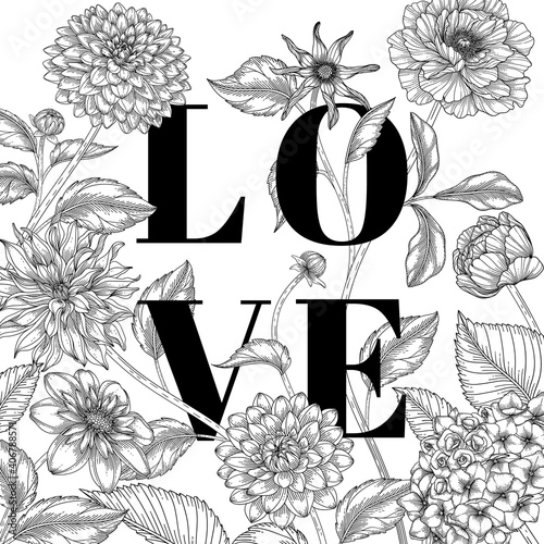 Hand drawn floral valentine's day background. photo