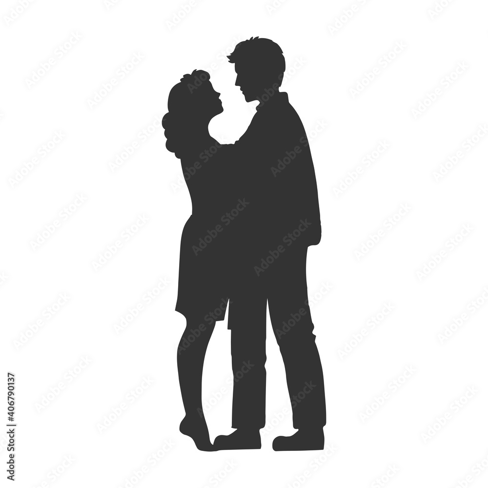 silhouette of couple in love sketch engraving vector illustration. T-shirt apparel print design. Scratch board imitation. Black and white hand drawn image.