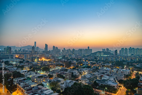 sunset over the hong kong city