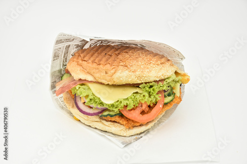 Tasty hamburger on white background,
