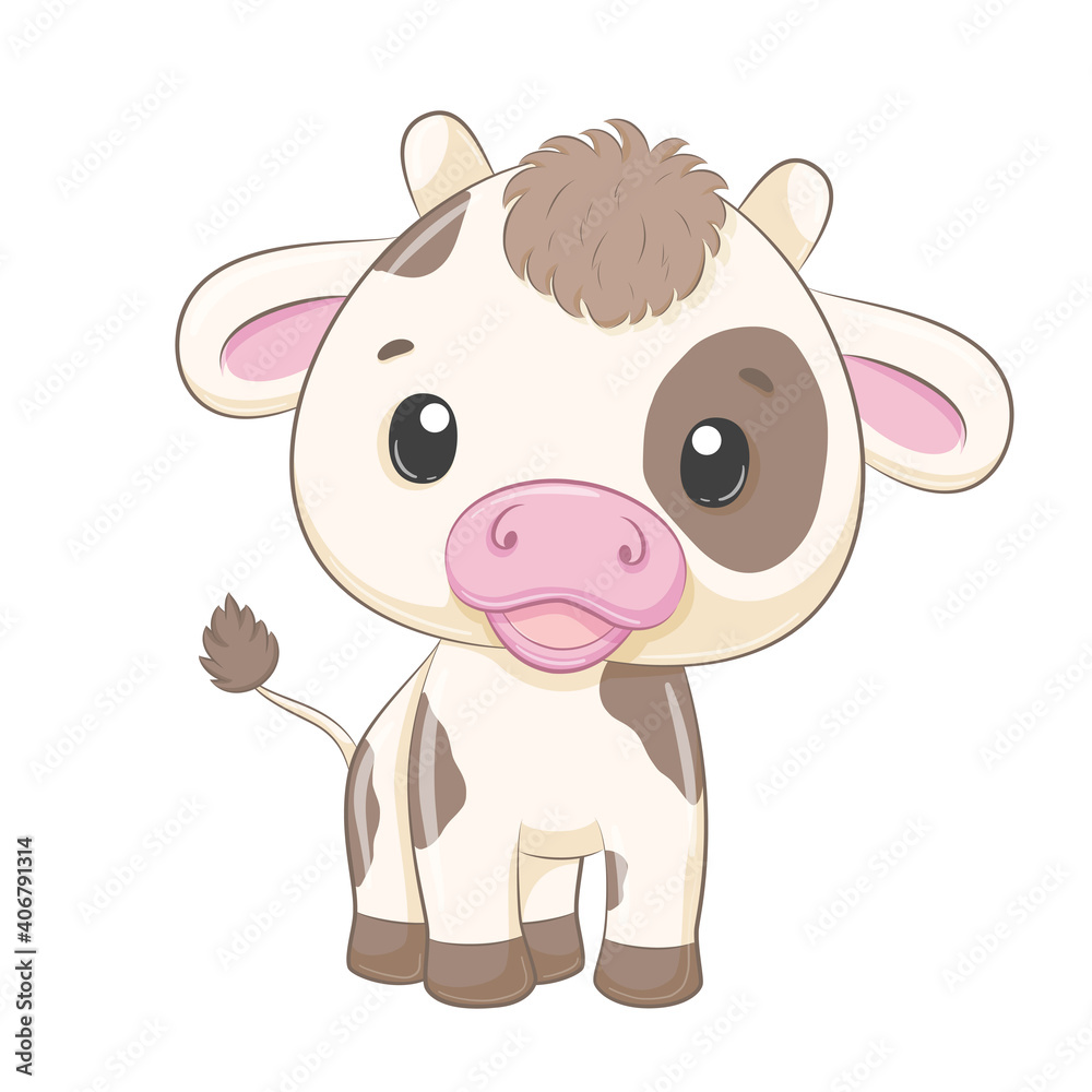 Fototapeta premium Cute baby cow cartoon illustration