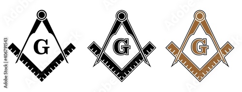 Freemason Symbol - Set of Freemason Icon Signs Isolated on White Background photo