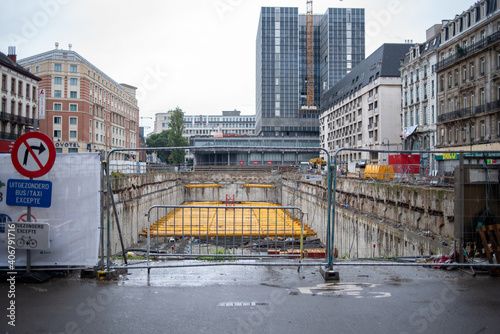 Brussels, Belgium - October 05, 2019: Constuctions behind the fence