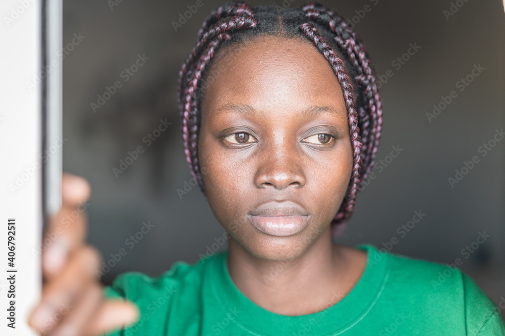 Young black African American woman portrait in indoors Young black African American woman portrait in indoors