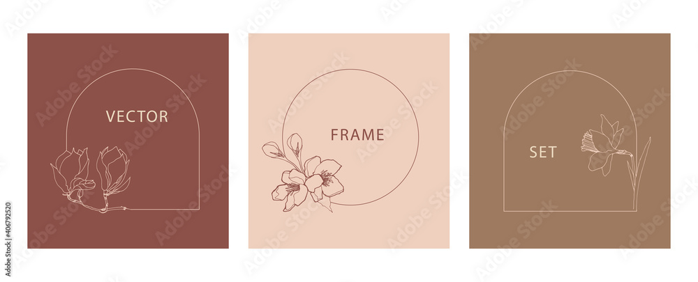 Vector set of botanical frames with magnolia, apple and narcissus flowers Vector set of botanical frames with magnolia, apple and narcissus flowers