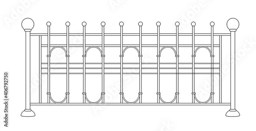 Metal grill of a classic fence. Line drawing. Vector illustration