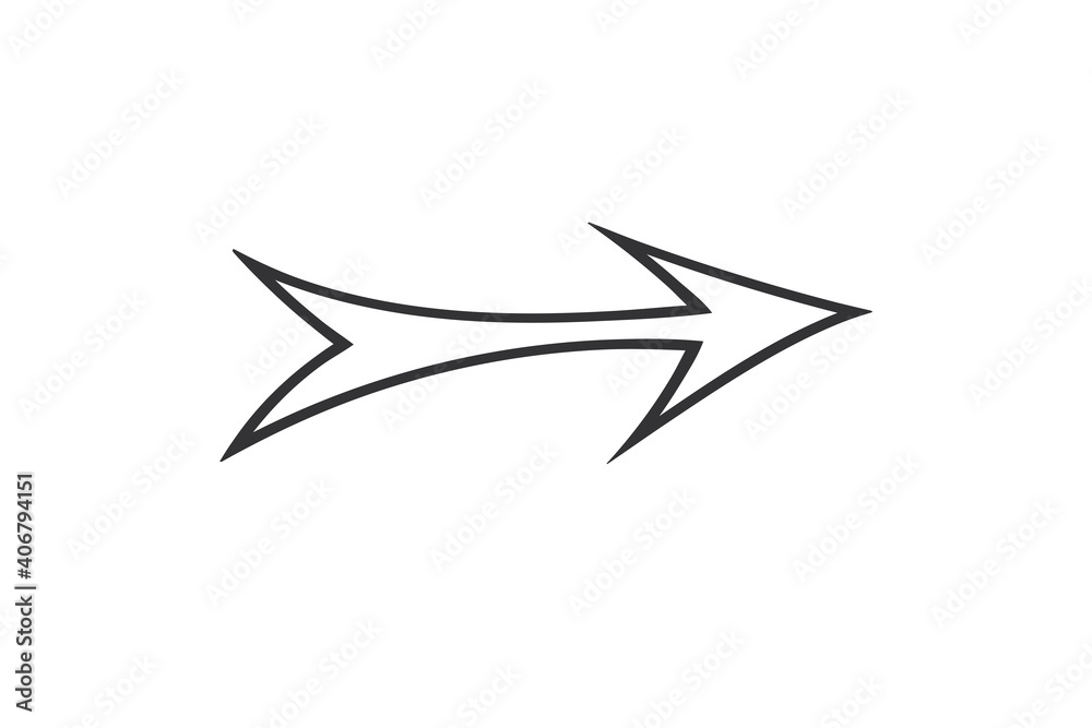 Hand drawn arrow in doodle style. Cute direction indicator. Isolated object on a white background. Hand drawn arrow in doodle style. Cute direction indicator. Isolated object on a white background.
