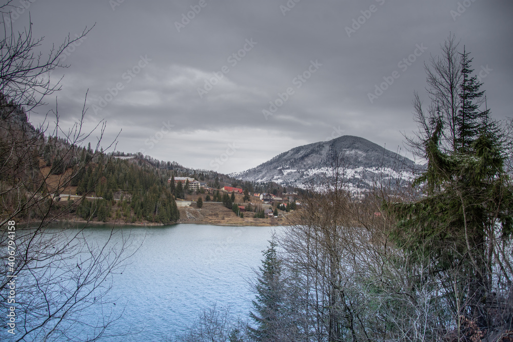 Fototapeta premium Bistrita,ROMANIA,View of Colibita Lake in december 2020