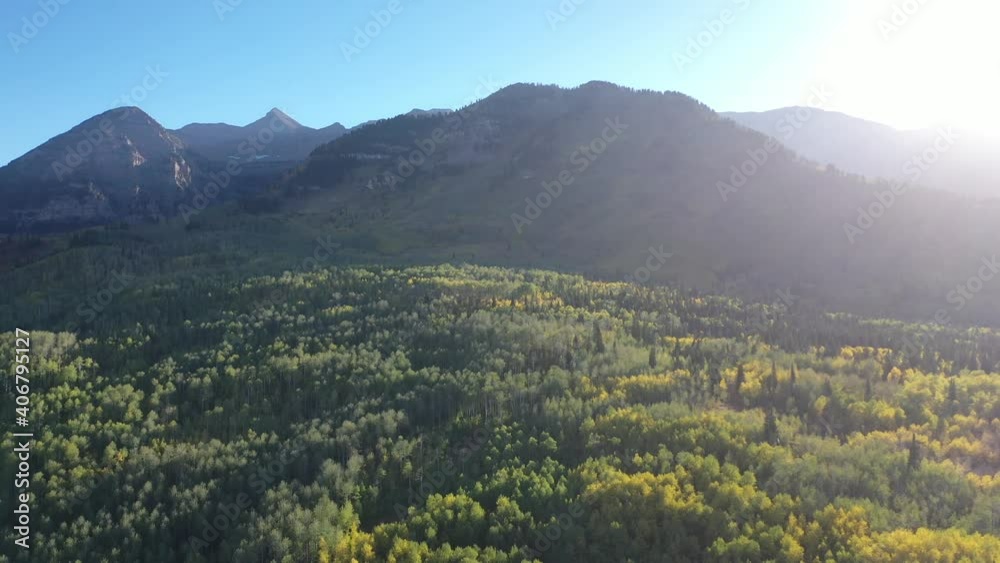 Aerial shot with fall colors at sunset on the backside of Mt Timpanogos in Utah Aerial shot with fall colors at sunset on the backside of Mt Timpanogos in Utah