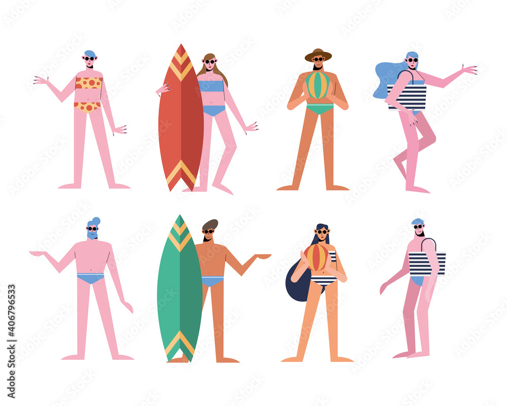 Summer people cartoons with swimwear symbol collection vector design