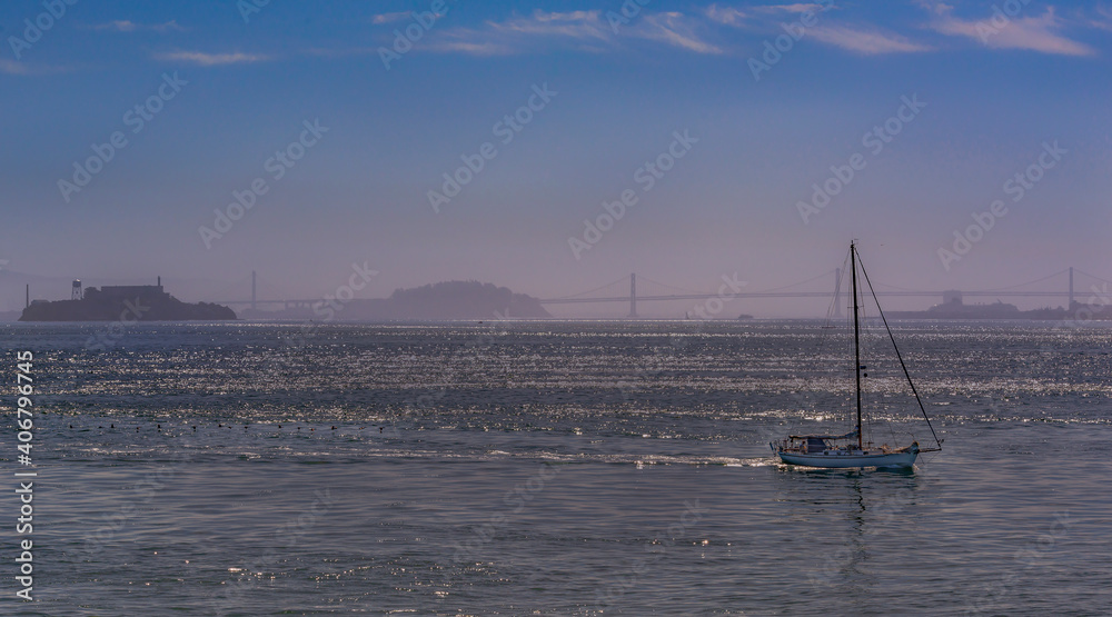 Sailing on the San Francisco Bay with Alcatraz Island in background