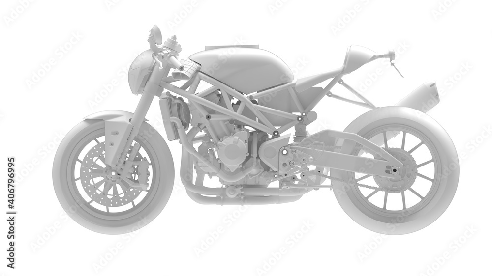Fototapeta 3D rendering of motorcycle race bike motor bike technical machine engineering model computer model on white background