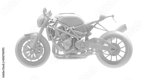 3D rendering of motorcycle race bike motor bike technical machine engineering model computer model on white background