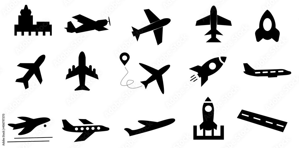 silhouette plane icon, set of air plane symbol vector silhouette plane icon, set of air plane symbol vector