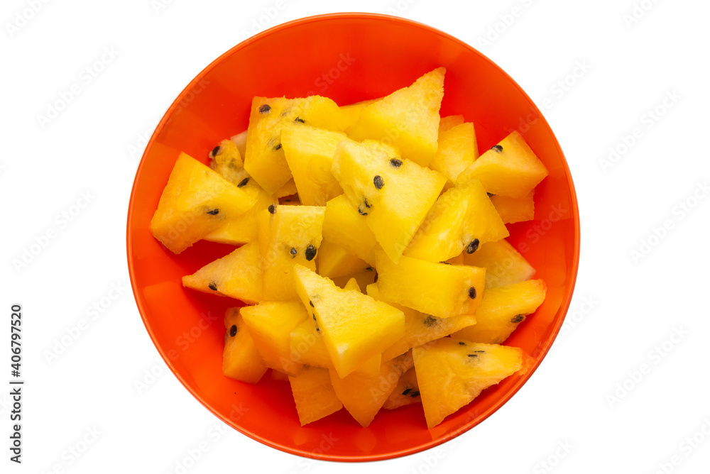 Yellow watermelon isolated on white background. Yellow watermelon isolated on white background.