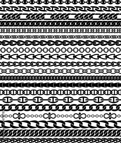 Twenty chain pattern brushes black and white abstract vector silhouette collection