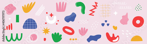 Big set of hand drawn various shapes and doodle objects. Abstract contemporary modern trendy vector illustration. Vector elements isolated on a white background.