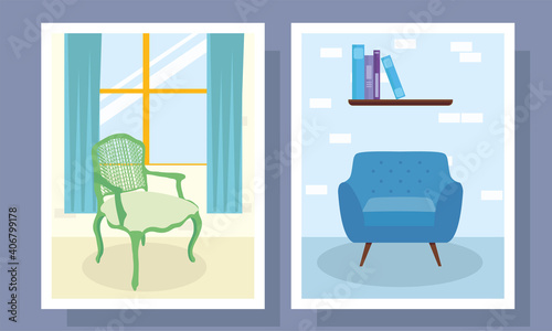 home chairs in frames vector design