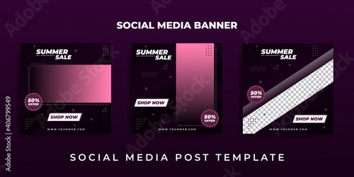 Set of Social Media post design with purple color