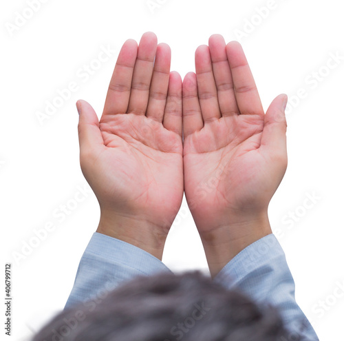 Hand of muslim people praying light background - Image