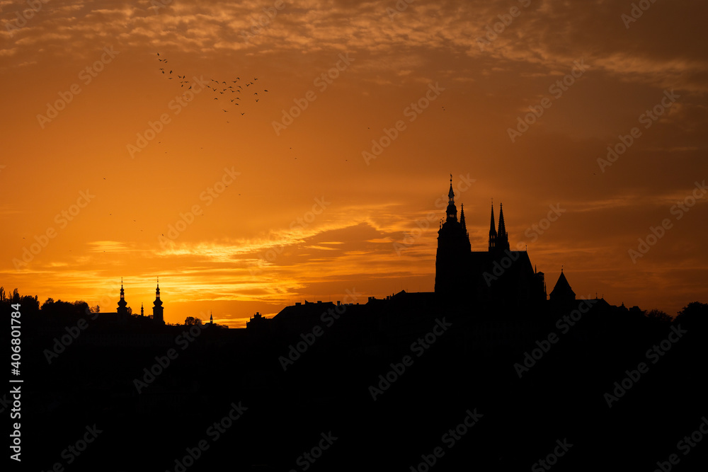 Prague's sunset panorama. Prague Castle during beautiful sunset. 