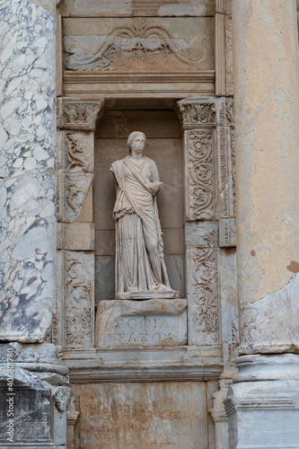 Statue on the Front of Celsus Library at Ephesus 