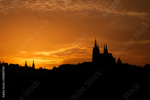 Prague's sunset panorama. Prague Castle during beautiful sunset. 