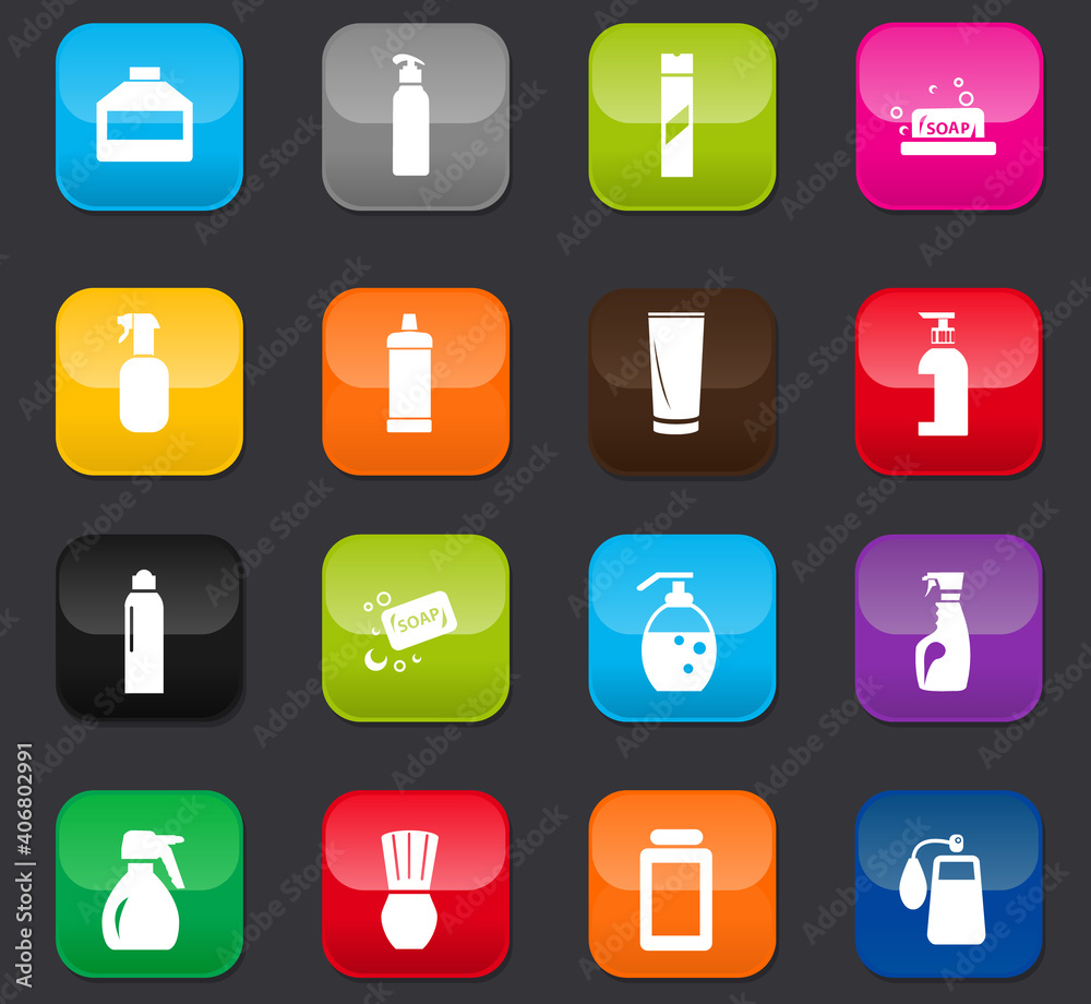 Household chemicals icons set