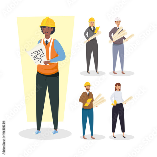 Architects and engineers people with helmets vector design