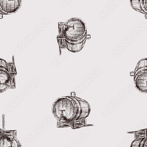 Seamless background from sketches of old wooden wine casks