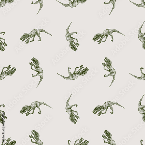 Seamless pattern from sketches of ancient extinct prehistoric raptor