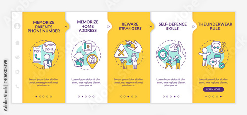 Parental care onboarding vector template. Child safety. Assault protection. Danger prevention for kids. Responsive mobile website with icons. Webpage walkthrough step screens. RGB color concept