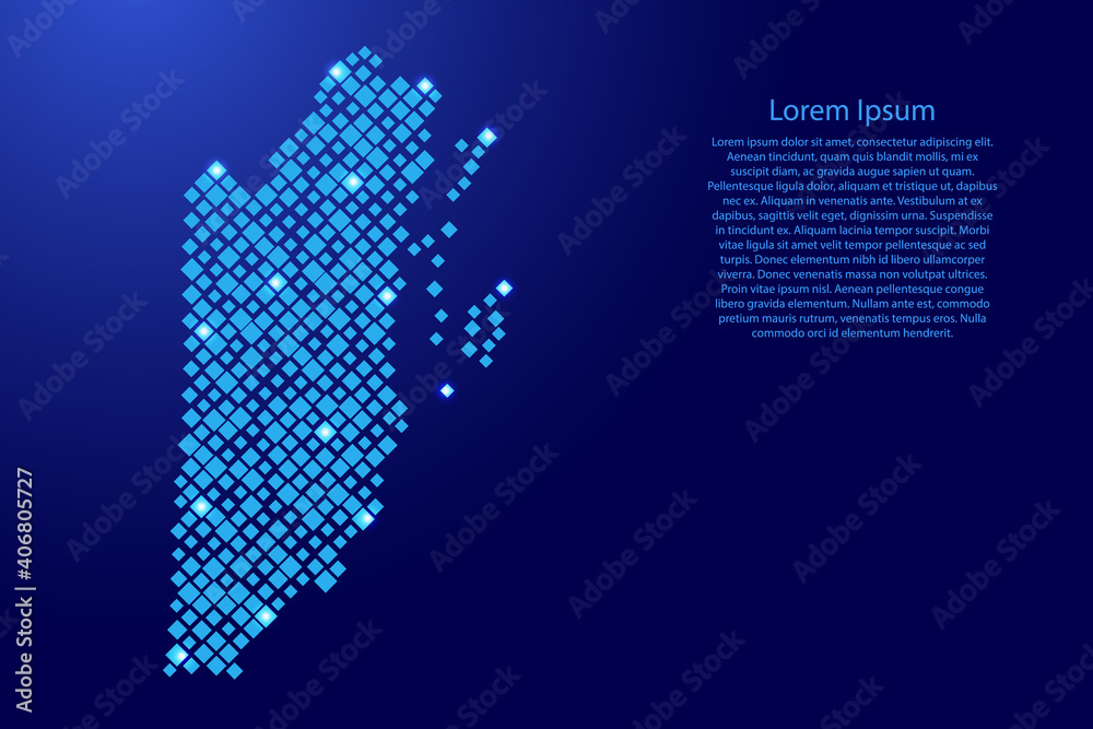 Belize map from blue pattern rhombuses of different sizes and glowing space stars grid. Vector illustration.
