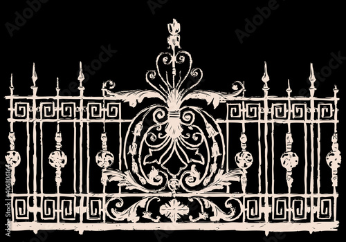 Vector drawing of silhouette decorative vintage lattice of old building exterior