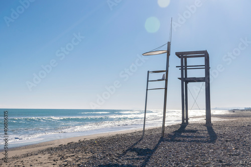 Landscape of a lifeguard at the beach
