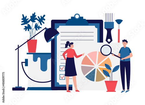 Interior designer with concept of interior decoration home a vector illustration