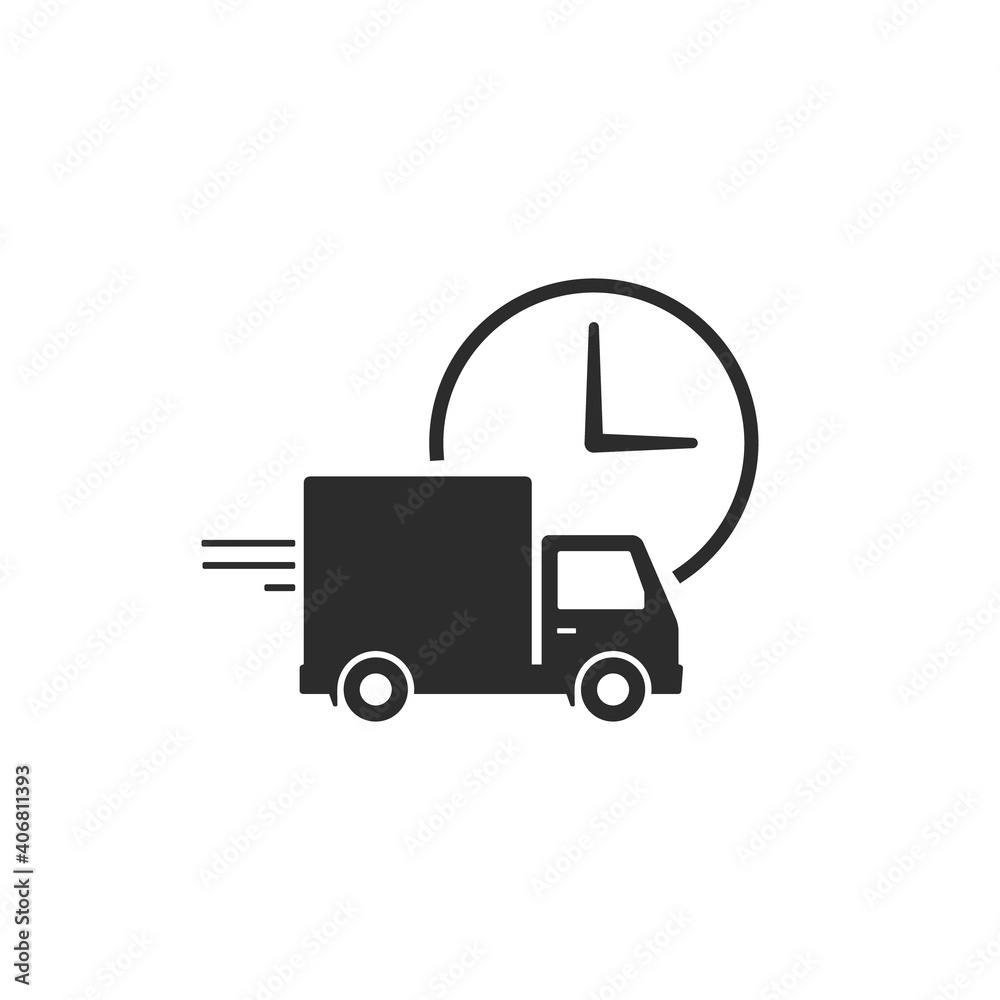 Fast delivery truck with clock, shipping icon Isolated on white background, Vector illustration Fast delivery truck with clock, shipping icon Isolated on white background, Vector illustration