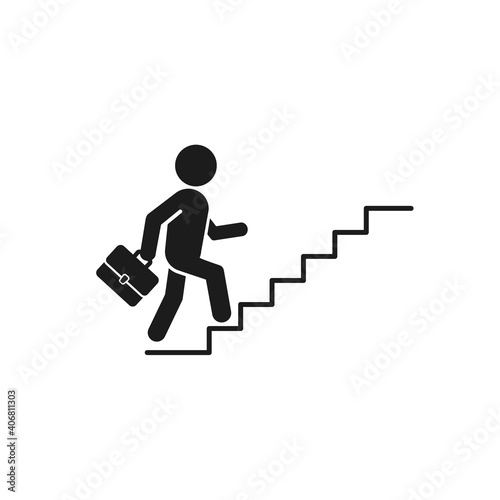 Businessman with suitcase climbing the stairs icon, Business success concept. Flat style vector illustration