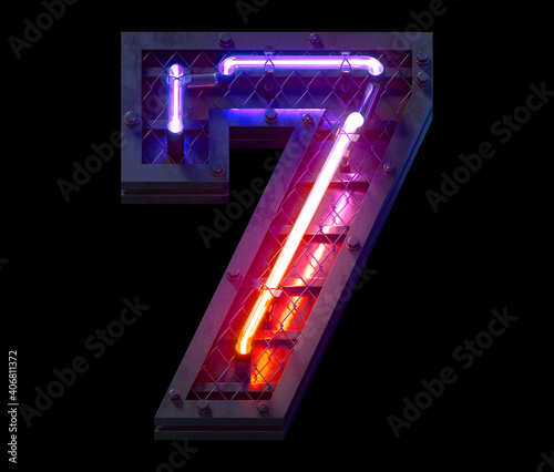 Heavy metal ultra neon font. Number 7.