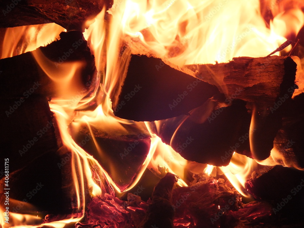 Fototapeta premium Fire in the stove, burning wood.