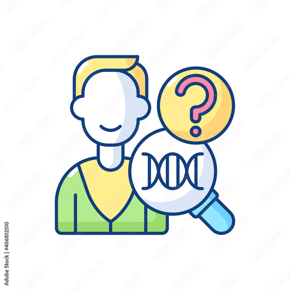 Obraz premium DNA test RGB color icon. Chemical research. Human identity. Laboratory analysis for gene data. Genetic engineering. Clinical lab examination. Biology, healthcare. Isolated vector illustration