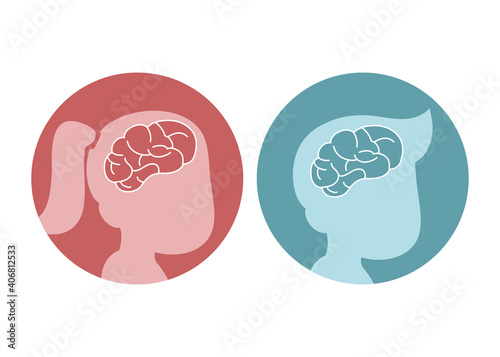 Girl and Boy Children Sillhouette with Brain Icon Illustration Concept