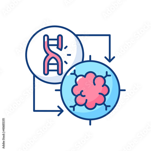 Gene silencing RGB color icon. Genetic engineering. DNA structure analysis. Genome regulation. Biotechnological manipulation. Damage in structure editing. Isolated vector illustration