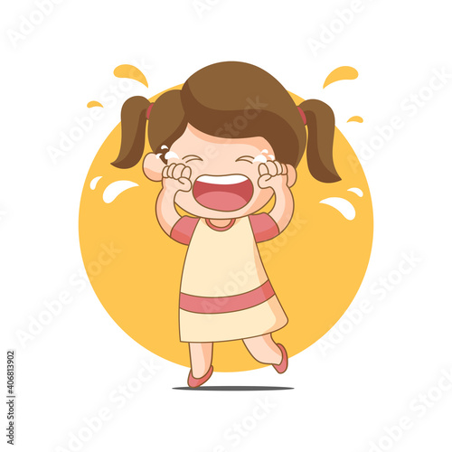 Kid Girl Crying Histerically Feeling Sad or in Pain Cartoon Illustration Concept photo