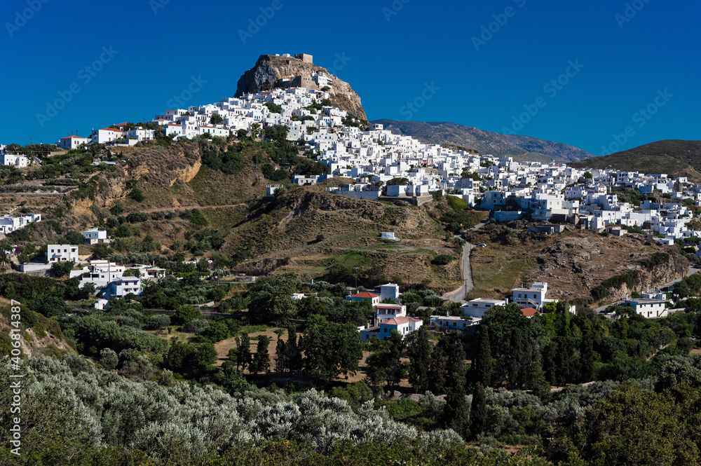 Distant view of Skyros town or Chora, the capital of Skyros island in Greece Distant view of Skyros town or Chora, the capital of Skyros island in Greece