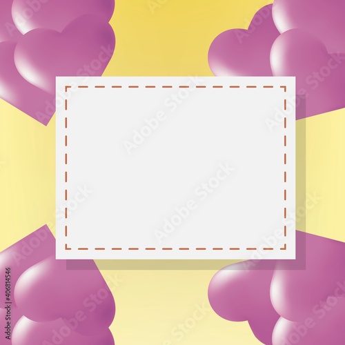 Valentines vector banner template. Valentines day card with white space for text and hearts elements in gradient background. Vector illustration.