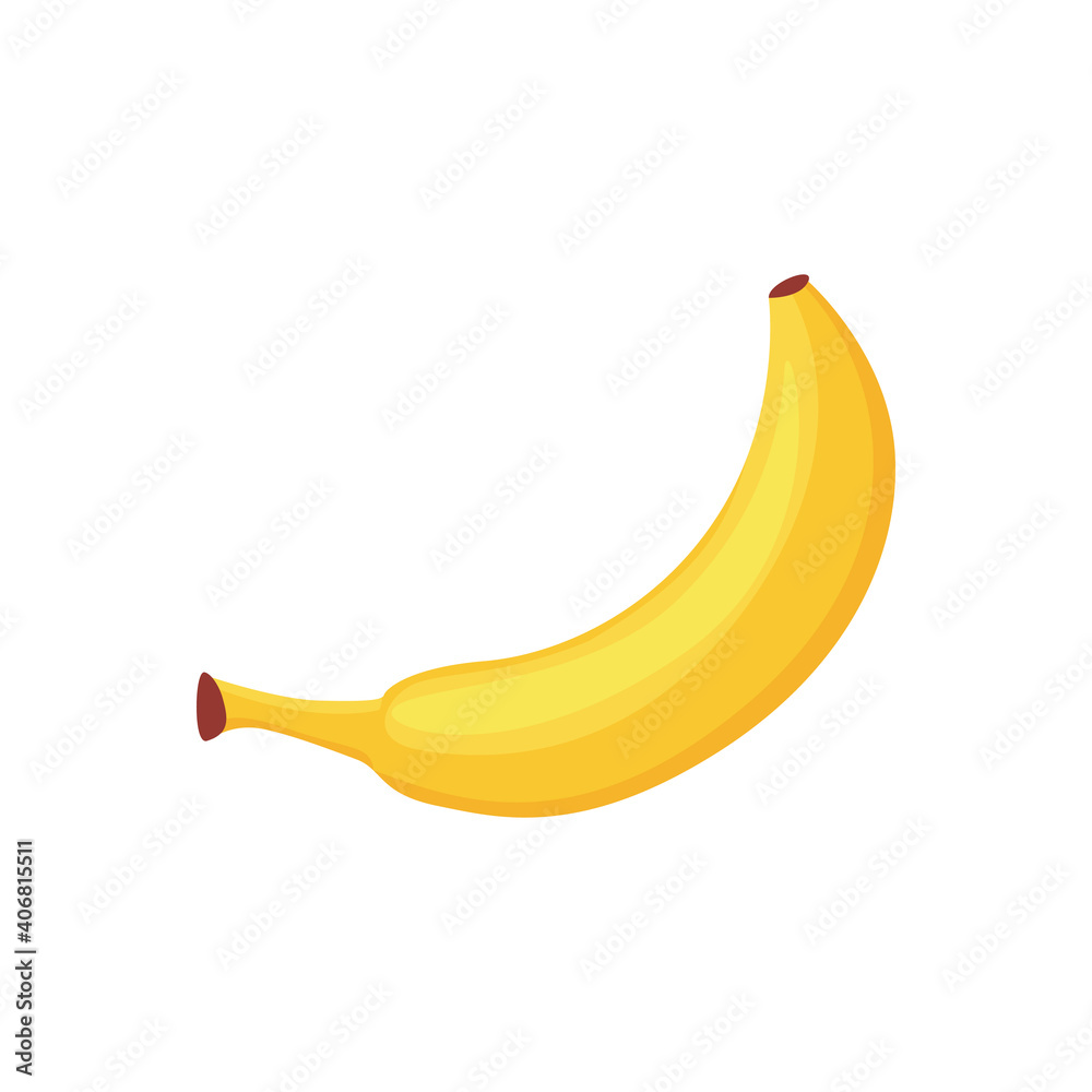 Icon of one yellow banana - ripe sweet tropical fruit a flat vector illustration